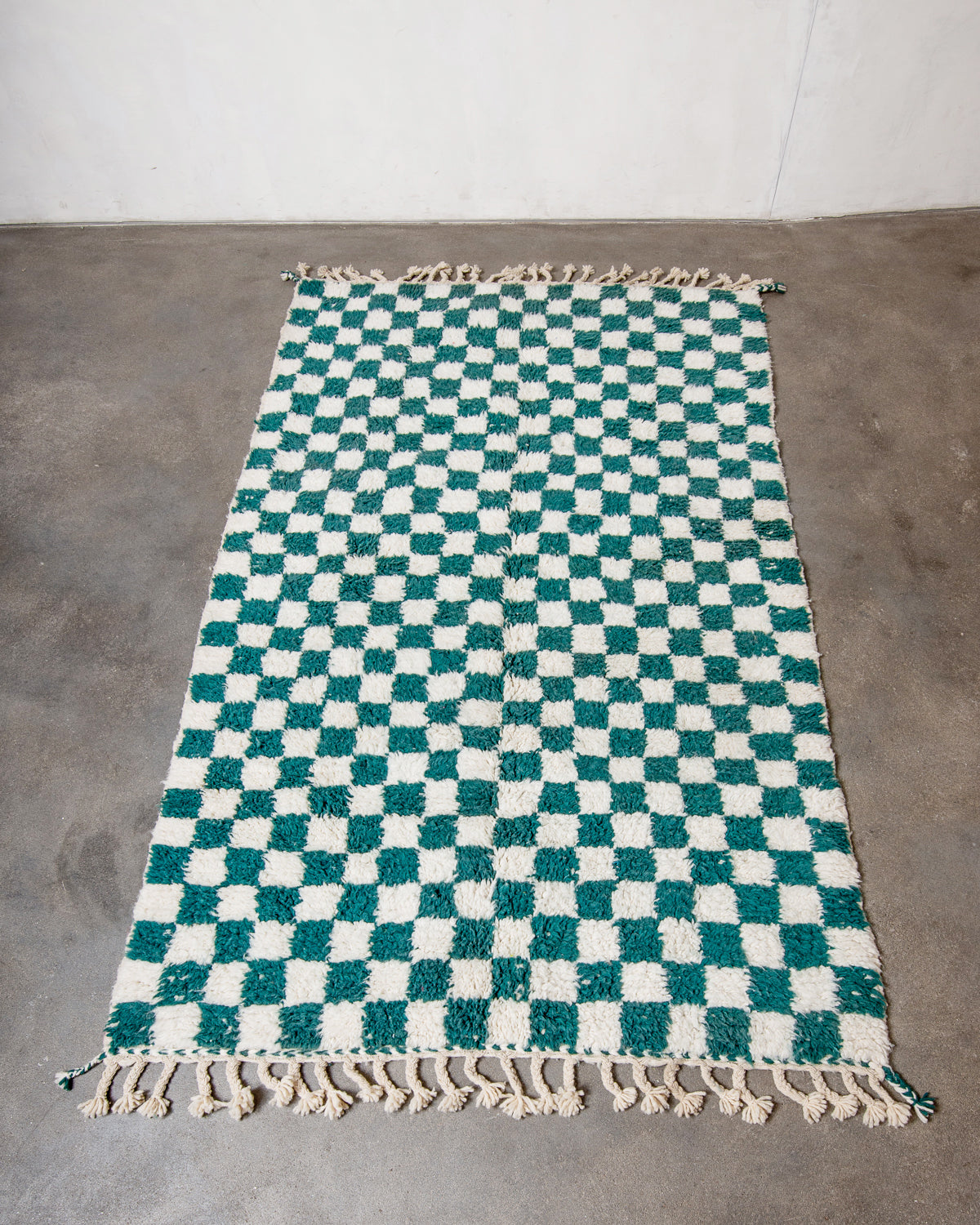 Modern, designer, handcrafted Berber rug from Morocco. Beniourain carpet with beautiful colours and patterns and fluffy wool texture.